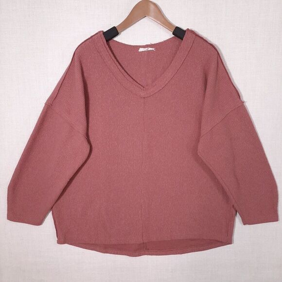 Easel Women's Oversized Chunky Knit Corduroy Boxy Sweater Size Large V-Neck - Picture 9 of 13